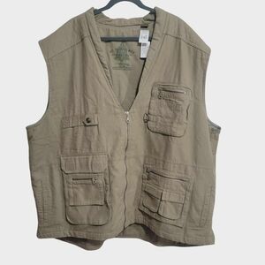 NWT St Johns Bay Rugged Canvas Quilted Fishing Hunting Vest Tan  Dark Khaki 4XLT